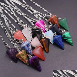 Pendant Necklaces Natural Stone Cone Pendum For Dowsing Wicca Pointed Crystal Pillar Simple Pendums Reiki Pende Amet Drop Delivery Jew Dh5G4