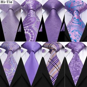 Bow Ties Hi Tie Tie Light Purple Solid Silk Wedding Tie for Men Quality Hanky ​​Cufflink Gight