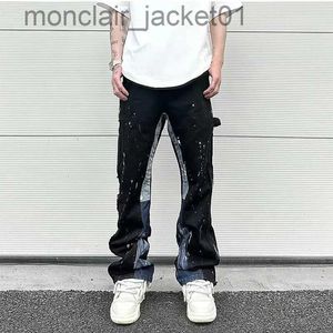 Męskie dżinsy Hip Hop Contrast Kolor Speckled Ink Farba Mikro Flear Dżinsy dla mężczyzn Proste workowate Y2K Denim Spodni Owwrotne Cargos J231006