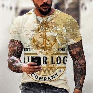 Men's T-Shirts Men Map Anchor Print T Shirt Rock Shirts O-Neck Short Sleeve Streetwear Summer Casual Clothes 2021 Cloth254G