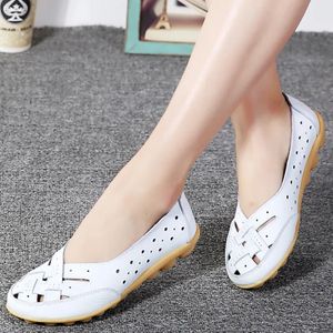 Dress Shoes Hollow Breathable Flats Shoes Women Korean Style Summer Solid Color Round Head Leather Casual Plus Size Shoes Zapatos Mujer 231006