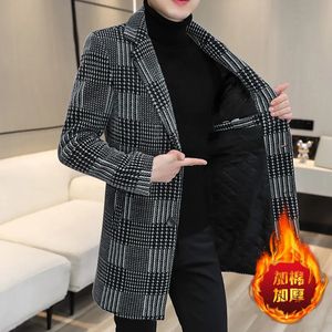 Men's Wool Blends 2023Tweed coat men's winter plus cotton casual tweed handsome light luxury jacket in the long section handsome hundred coat 231005