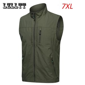 Gilet da uomo Primavera Autunno Uomo Casual Gilet cargo Giubbotti Cappotto Tasche uomo Antivento Senza maniche Capispalla esterno Gilet militare Taglie forti 7XL 231005