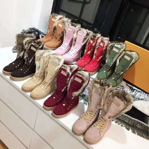 2023 Women Boots Winter Snow Boots Suede Slides Real Fur Slides Leather Winter Winter Warm Knee Boots High Boots Woman Woman Eu42 with Box NO484