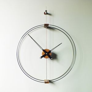 Diameter 60 cm singelpol dubbel varv nordisk modern enkel kreativ spansk väggklocka svart valnöt stor hand klocka