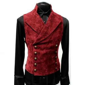 Coletes masculinos homens gótico steampunk veludo colete retro medieval vitoriano colete homens gola dupla breasted palco cosplay traje de baile 231005