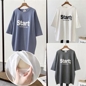 マタニティトップスTEESマタニティプリント給餌ブラウス妊娠服Tシャツプラスサイズ看護用マタニティウェア231006のゆるい産後服