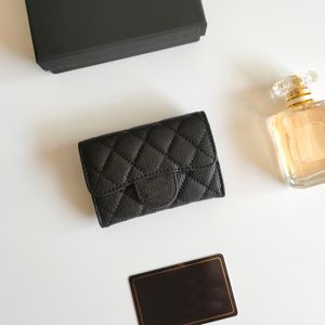 Mulheres de luxo moda designer sacos titular do cartão dobrável aba padrão clássico caviar pele carneiro preto mini bolsa para mulher com caixa