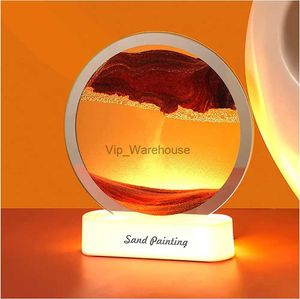 Bordslampor Sea Sandscape Flowing Sand Målning Bordslampa 3D Moving Dynamic Sand Art Bild Glas Bedrida Squicksand Night LED Desk Light YQ231006