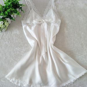 Women's Sleepwear Satin Dressing Spaghetti Nightdress Kimono Nightgown Lace Strap Robe Intimate Sexy Silky Gown Home Lingerie Lady