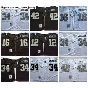 Fußballtrikots NCAA 75. Mitchell Ness Vintage Football 34 Bo Jackson Trikots 12 Ken Stabler 16 Jim Plunkett 42 Ronnie Lott Jersey College Schwarz Silber Weißer Stich