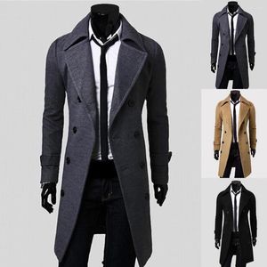 Casacos de Trench Masculinos Elegantes Homens Casaco Turndown Collar Temperamento Coldproof Jaqueta de Cor Pura