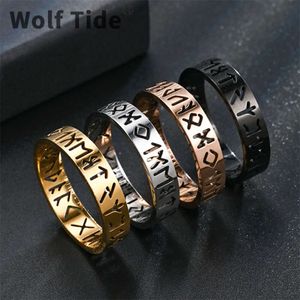 6mm Yeni Nordic Viking Mektubu İçi Boş Titanyum Paslanmaz Çelik Yüzük Rune ile Erkek ve Kadın Mücevher Nişan Bijoux Gümüş Takı Yüzük Toptan Anillos