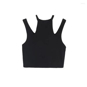 Tanques femininos Acubi Moda Básica Solo Preto Halter Bebê Tees Harajuku Mulheres Camisole Elástico Recorte Colete Sem Mangas Grayu Gravatas