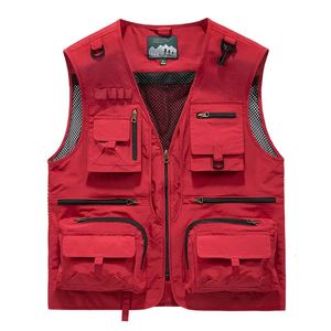 Coletes masculinos ao ar livre funcional multibolsos carga colete caça pesca malha quickdry respirável colete colete casual tops jaquetas 231005