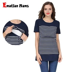 Maternity Tops Tees Emotion Moms Summer Short Sleeve Casual Maternity Tops Stripe Feeding T-shirt Breastfeeding Clothes For Pregnant Women 231006