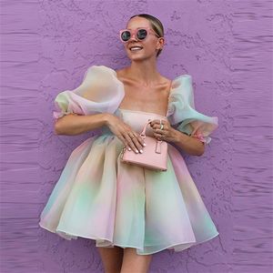 Colorful Tulle Dresses Women Short Dress Pretty Mini Prom Gowns Girl Cute Summer Dresses For Women Party 210302298P