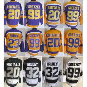 Man Vintage Hockey 99 Wayne Gretzky tröjor går i pension 20 Luc Robitaille 32 Kelly Hrudey 23 Dustin Brown 19 Butch Goring Retro Classic CCM Embroidery för sportfans topp