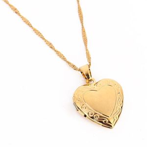 Valentines Gift Heart Locket Pendant Necklace Jewelry 24K Gold Color Romantic Fancy For Women284S