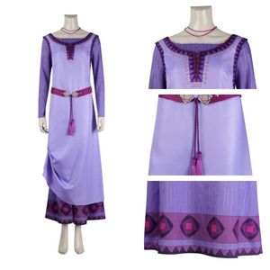 Asha Cosplay Costume Purple Asha Long Dress Disguise Asha One Piece Dress Halloween Christmas Birthday Party Masquerade