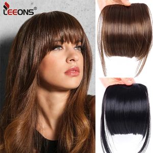 Bangs Natural Straight Synthetic Blunt Bangs High Temperature Fiber Brown Women Clip-In Full Bangs With Fringe Of Hair 6 Inch Leeons 231006