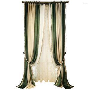 Curtain Stitching Blackout Lace Curtains Yarn With Embroidered Modern Retro Velvet Green And White Living Room 1 Set