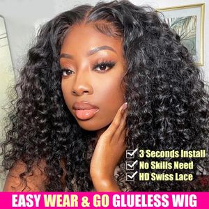 合成されるWIGS WAVE GLUELESS WIG PRECUT HDレース180％女性用自然な巻き毛の人間の髪231006