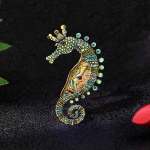 Ontwerper Luxe Broche Imitatie Abalone Schelp Zeepaardje Broche Zware Industrie Water Diamant Mariene Organismen Pin Jas Pak Dierenbroch