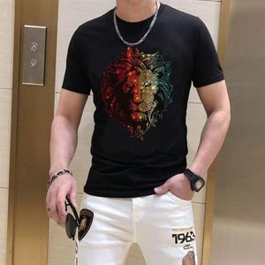 New Diamond Men's T-shirts Summer Short Sleeve Top Colorful Tiger Head Trend Slim Fit Half Sleeve Youth Casual Male Botto322M