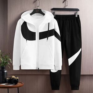 Herrspårar Fall/vintermäns sportkläder Casual Suit Hooded Cardigan Running Wear Two Piece Set Mens Joggers 231006