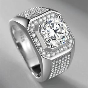 Simulated Moissanite S925 Silver Ring Men's Wedding Engagement Square Diamond Ring Micro Inlaid Multy Diamonds Jewelry Gift296U