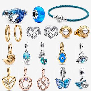 2023 New Designer Jewelry stud earring for women Fashion Charm Diamond Earstuds blue Leather Bracelet 925 Sterling Silver Pendant DIY fit Pandoras brackets