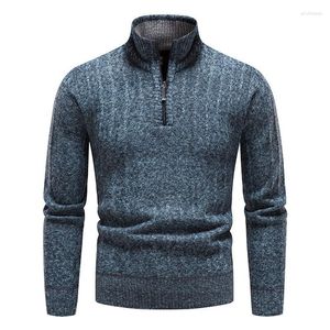 Men's Sweaters 2023 Autumn/Winter Fashion Standing Neck Pullover Sweater Business Stripe Plush Knit