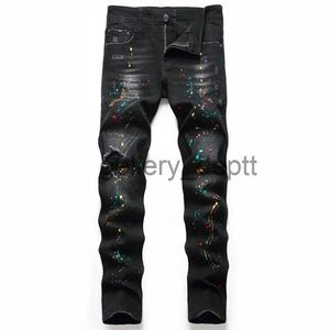 Mäns jeans 2022 Högkvalitativa män Casual Black Jeans målar Slim Straight Hole Biker Jeans Autumn Jean Homme Male Denim Pants Plus Size 42 J231006