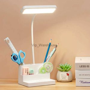 Lâmpadas de mesa Lâmpada de mesa de moda LED luz com caneta armazenamento proteção para os olhos Stepless dimming lâmpada de mesa crianças estudo inteligente lâmpada de cabeceira LED YQ231006