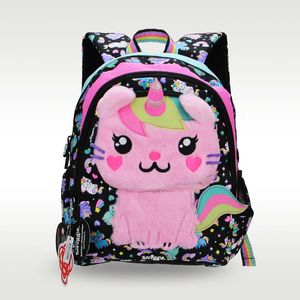 Sacos escolares Austrália Smiggle Original Crianças Schoolbag Menina Mochila Preto Rosa Gato De Pelúcia Bonito Schoolbag 3-7 Anos Velho 14 Polegadas 231006