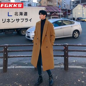 メンズウールブレンドFGKKS 2023アウトドアカジュアルツイードコート男性韓国語バージョンスリムトレンチコート高品質のデザインツイードコート男性231005