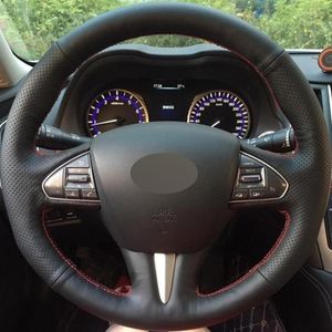 Capas de volante para infiniti q50 2014 2023 qx50 preto couro genuíno diy costurado à mão capa de carro acessórios interiores