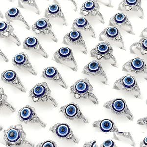 Cluster Rings Lucky Turkish Evil Eyes Ring For Women Men Design Blue Eye Mixed Size Couple Jewelry Friends Gif Drop Delivery Dhgarden Dhb7O