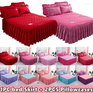 Bed Skirt Solid Color Elastic Thickened Velvet Bunk Mattress Protective Cover Bedding Non-Slip Breathable King Individual Pillowcase