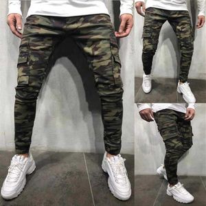 Military Camouflage Style Jeans Men Skinny Hip Hop Solid-Colored Pencil Jeans Male Slim Jogger Multi-Pocket Cargo Pants X0621338R