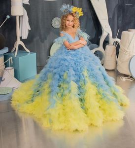 Mädchenkleider Luxus Anpassen Blumenkleid Langes Puffy Hochzeitsfestkleid Erstkommunion für Kinder Großer Zug Poshoot