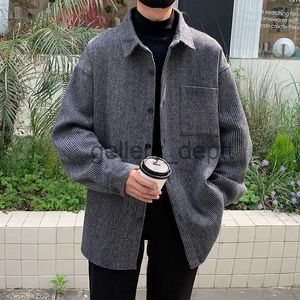 メンズウールブレンド秋のウールコートメンファッション特大のヴィンテージウールジャケットメンズストリートウェア韓国ゆるい短いウールコートメンプラスサイズM-5XL J231006