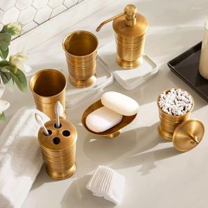 Badtillbehör Set American 6pcs Copper Badrumstillbehör SOAP Holder Tooth Brush Wash Cup Storage Mouthwash Setld135