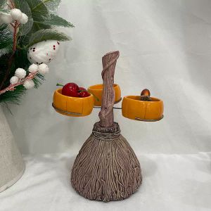 Halloween Snack Serving Bowls With Holder Pumpkin Broom Candy Cake Salad Bowl For Halloween Holiday Party Decoration R231006