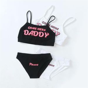 2020 New Women's European Sexy Spaghetti Strap Letter Print Crop Top Vest Bustier and Triangle Underwear Panties Twinset Cami277p