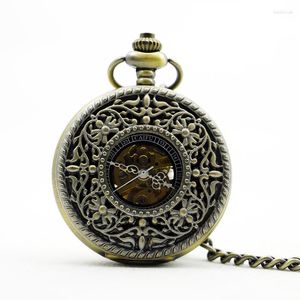 Orologi da tasca Orologio meccanico antico Steampunk modello cavo Bronzo Vintage Gentleman Fob Chain Regalo per uomo e donna