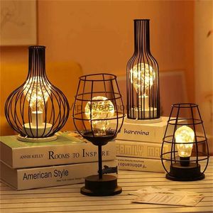 Table Lamps 2023 New LED Red Wine Bottle Night Light Nordic Iron Art Hollow Out Table Lamp for Cafe Hotel Home Bedroom Decoration Desk Light YQ231006
