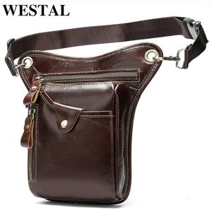 Sacos de cintura Westal masculino cinto/perna sacos de couro genuíno da motocicleta perna gota saco masculino sacos de cintura masculino fanny pacote coxa saco dinheiro cinto bolsa 323 231006