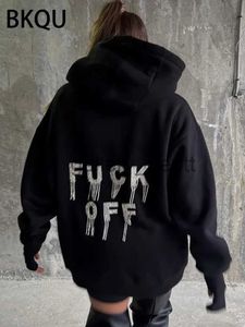 Herrtröjor tröjor bkqu rhinestones brev lösa hoodie kvinnor 2023 mode diamantkedja tassel överdimensionerade huvtröjor goth punk streetwear j231006